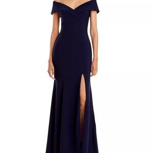 AQUA OFF THE SHOULDER SIZE 10 NAVY BLUE GOWN
